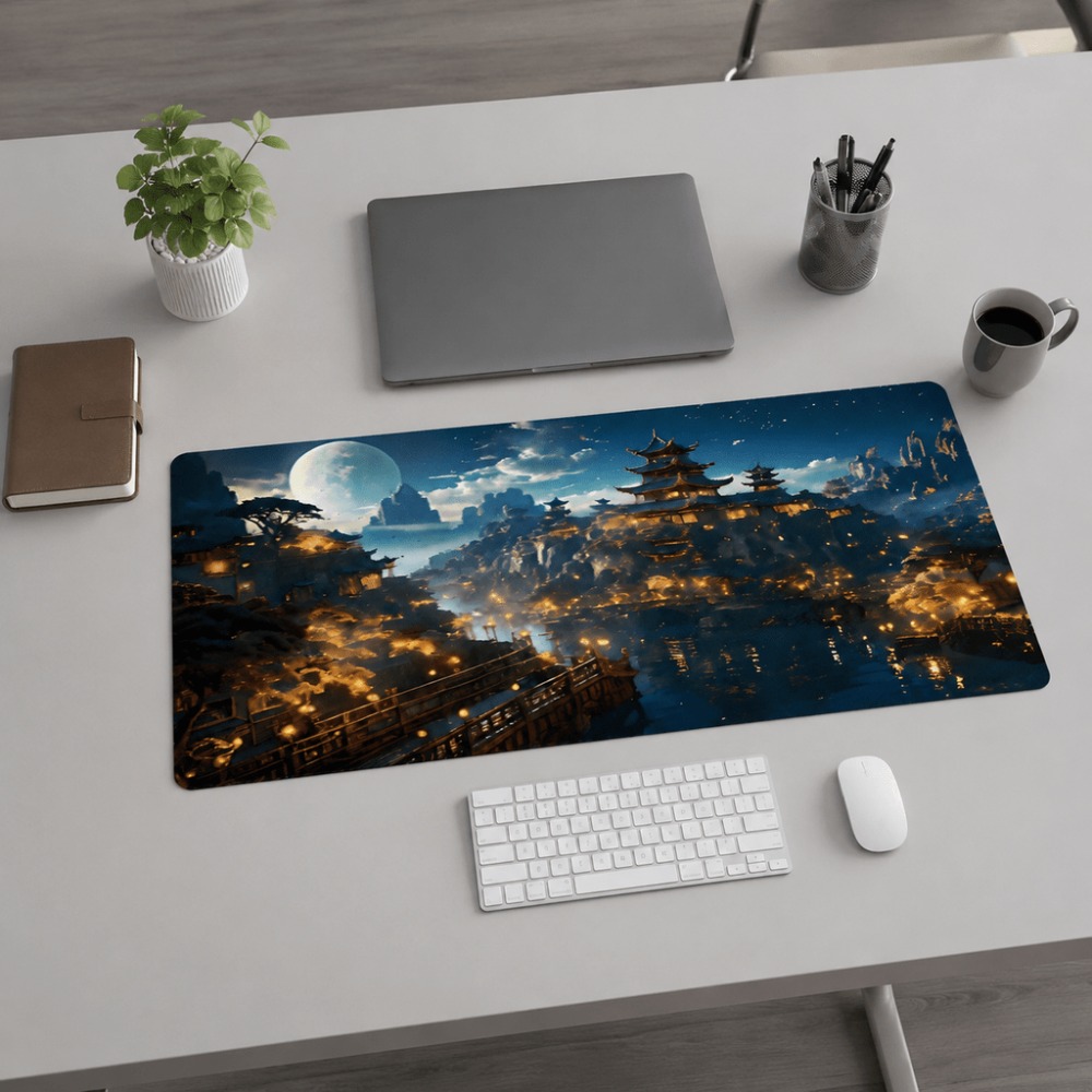 Desk Setup Simple - مفرش طاولة ممدود بطباعة قمر المدينة