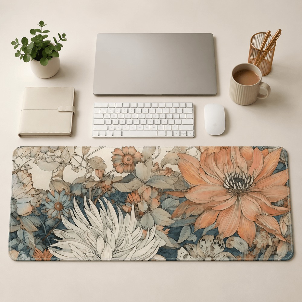Desk Setup With Plants - مفرش طاولة بنمط زهور عتيق، يتميز