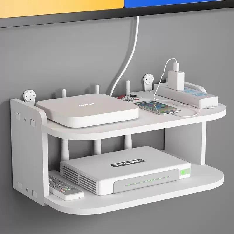Desk Setup With Tv - رف لتنظيم الكابلات والراوتر يثبت على