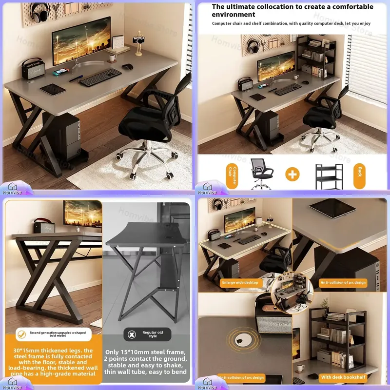 Desk Setup Ergonomics - مكتب كمبيوتر خشبي عصري للمنزل والمكتب
