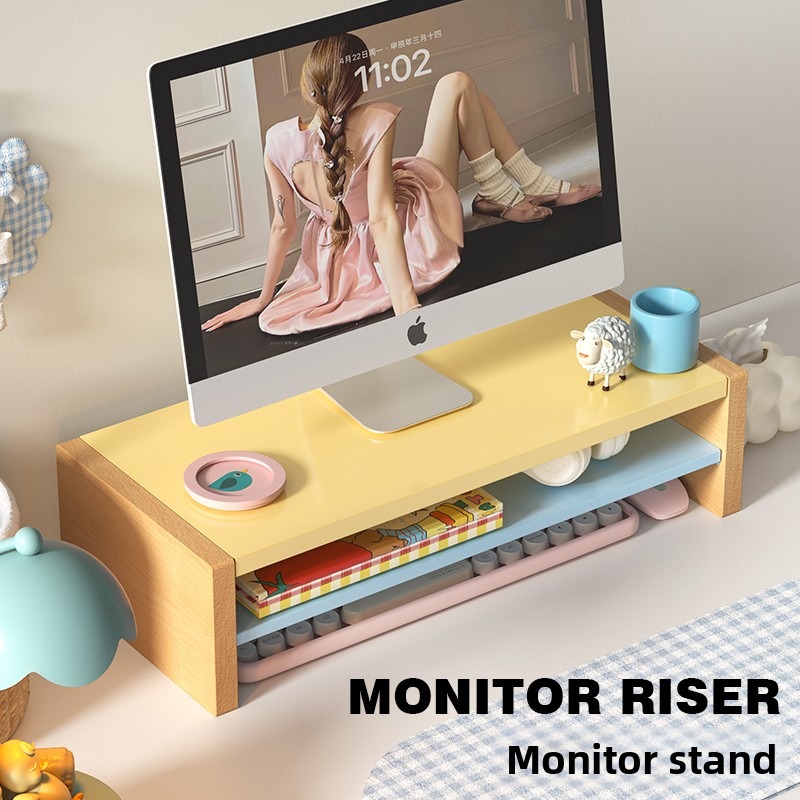 حامل شاشة خشبي مع رف تخزين، من - مراجعة Desk Setup Workspace وسعره
